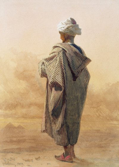 Cairo, an Arab at Dusk before the Pyramids by Carl Haag