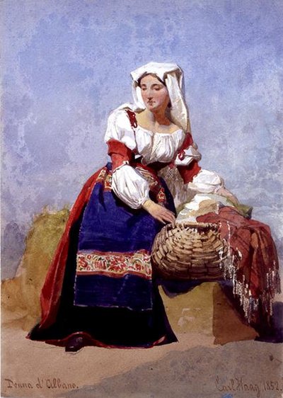 Woman from Albano, Portrait of an Italian Country Girl, Seated with a Basket of Washing by Carl Haag