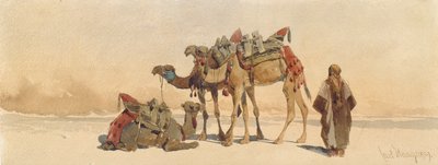 Resting with Three Camels in the Desert by Carl Haag