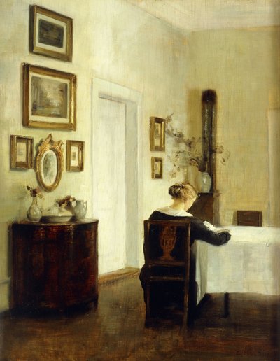 A Woman at a Table in an Interior by Carl Holsoe