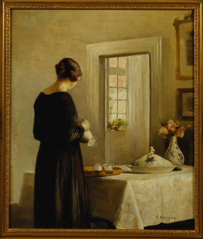 An Interior with a Woman at a Table by Carl Holsoe