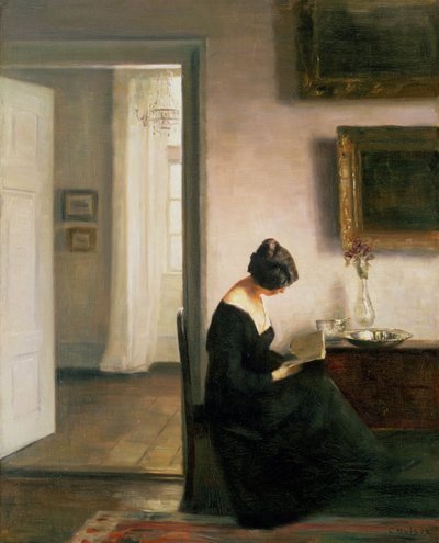 Woman Reading in an Interior by Carl Holsoe