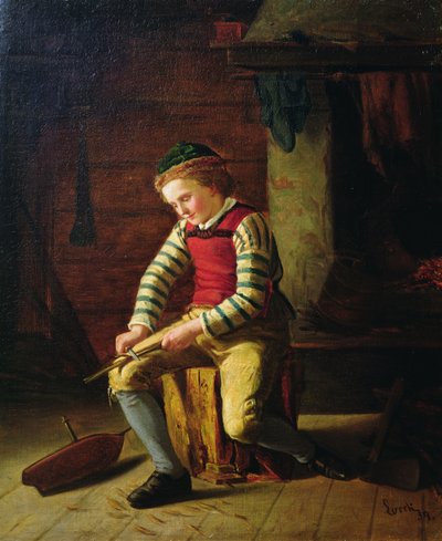 Boy Making a Wooden Boat by Carl Julius Lorck