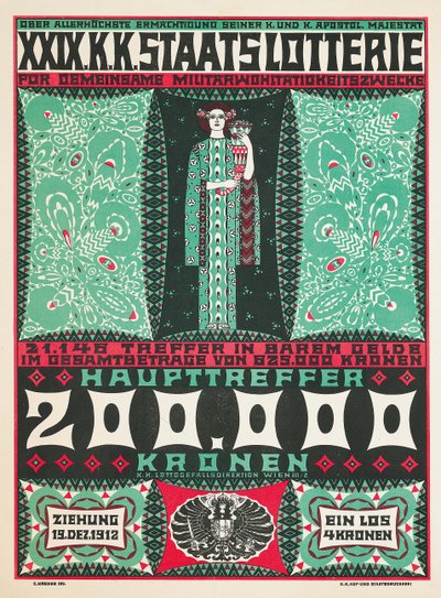 Poster Advertising the 24th Royal Austrian Charity Lottery in 1912 by Carl Krenek