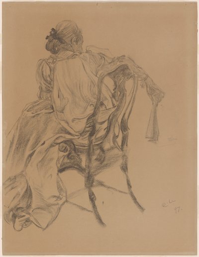 An Elegant Lady of the Eighteenth Century Holding a Fan by Carl Larsson
