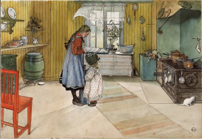 The Kitchen. From A Home (26 watercolours) by Carl Larsson