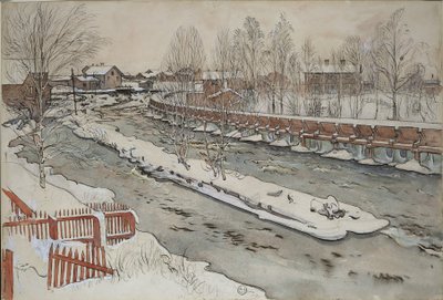 The Timber Chute. Winter Scene. From A Home (26 watercolours) by Carl Larsson