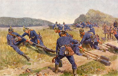 Bavarian machine gun company setting up a position by Carl Ludwig Friedrich (after) Becker