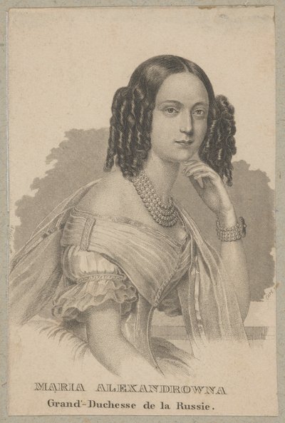 Maria Alexandrovna (born as Maximiliana Wilhelmina Maria von Hessen-Darmstadt, 1824 Darmstadt - 1880 Petersburg) – youngest daughter of Louis II of Hesse and Wilhelmina of Baden, Duchess of Hesse, Empress of Russia as the wife of Tsar Alexander II by Carl Mayer