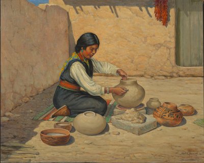 Hopi Woman Making Pottery by Carl Moon