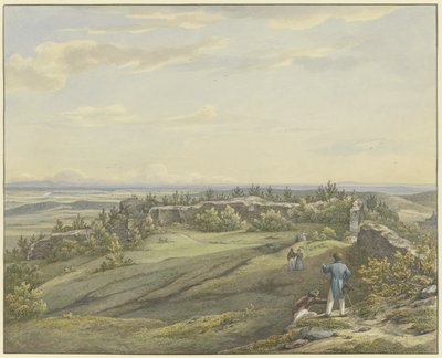 Castle courtyard of Falkenstein ruins with a view of the Main plain, the Odenwald and the Rhine hills by Carl Morgenstern
