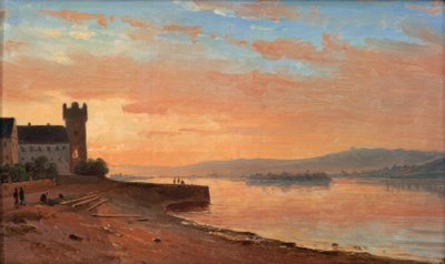 Sunrise on the Rhine at Rüdesheim with the Eagle Tower by Carl Morgenstern