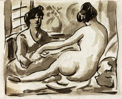 Reclining Female Nude with Attendant by Carl Newman