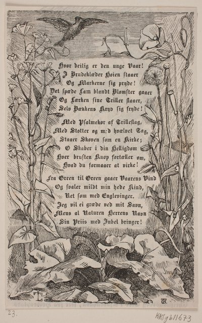 Framing with a lark and flowers by Carl Peter Theodor Rothweiler