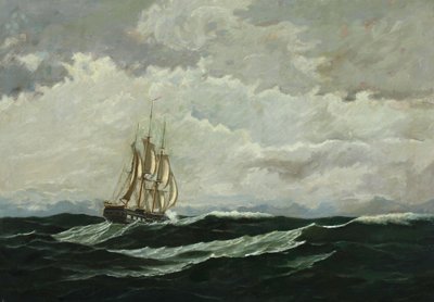 Seascape with Warship in High Seas by Carl Rasmussen