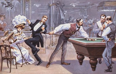 Comical scene in a billiards hall by Carl Robert Arthur Thiele