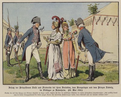 Princesses Louise and Frederica of Mecklenburg-Strelitz Visiting Their Fiances, Crown Prince Frederick William of Prussia and Prince Ludwig of Hanover at the Military Camp of Bodenheim, 20 May 1793 by Carl Röchling