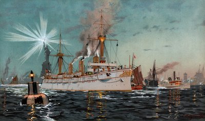 Empress Augusta Leaving New York, Chromolithograph by C. Saltzmann 95, No. 13 from G. Wislicenus, Our War Fleet by Carl Saltzmann