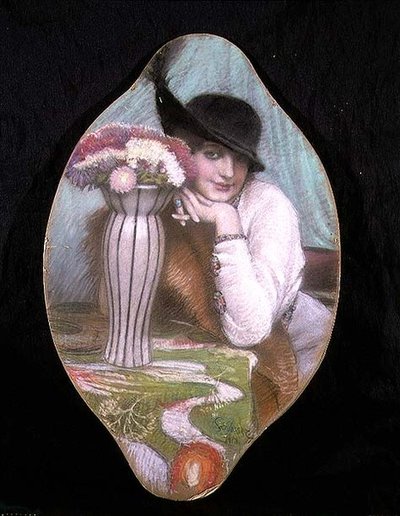 Portrait of a Girl by a Vase of Flowers by Carl Schlosser