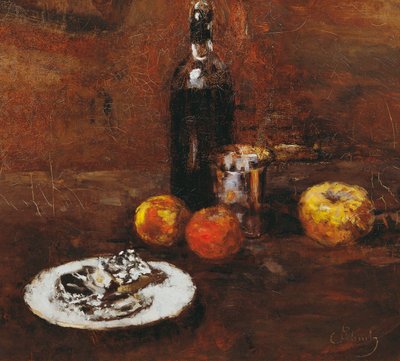 Still Life with Three Apples and Cheese in Foil by Carl Schuch