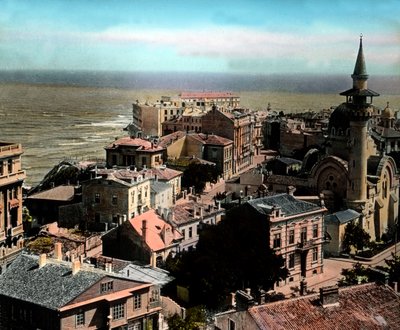 View to the Great Mahmudiye Mosque, Constanta city, Romania, circa 1920 by Carl Simon