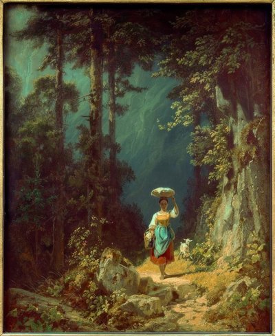 Girl with Goat in Mountain Valley I by Carl Spitzweg