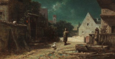 The Night Watchman by Moonlight, or Dog and Cat, c. 1870 by Carl Spitzweg