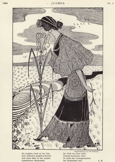 Woman smelling a flower by Carl Strathmann