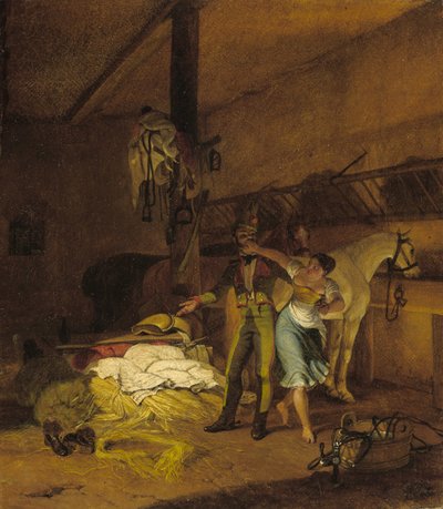 A Chevauxleger Flirting with a Maid by Carl Wilhelm Freiherr von Heideck