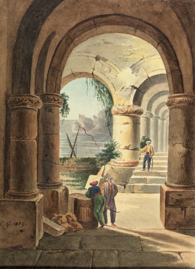 View of the Sea through a Cloister by Carl Wilhelm Goetzloff