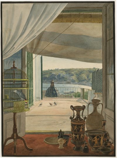Antiquities by a Balcony Overlooking the Gulf of Naples by Carl Wilhelm Götzloff