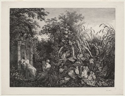 Youth Playing a Lyre to a Maiden by a Fountain by Carl Wilhelm I Kolbe