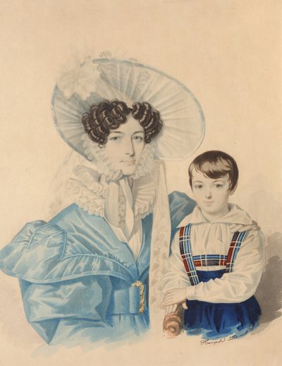 Portrait of Anna Platonovna Plautina 1808-1886 with Her Son, 1830s by Carl von Hampeln