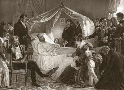 Napoleon on his Deathbed, 5th May 1821, pub. engraving by Carl von Steuben