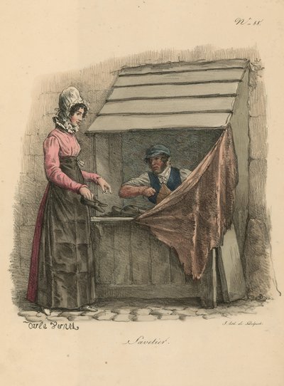 Cobbler seated behind a stall by Carle Vernet