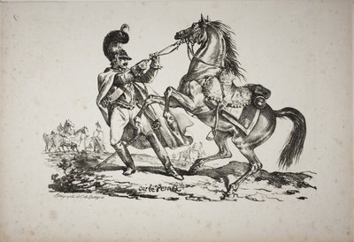 Cuirassier on Foot Holding Back His Rearing Horse by Carle Vernet