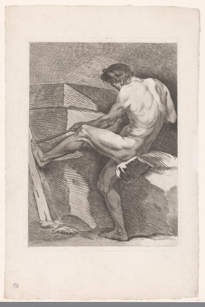 Academic Study of a Male Nude Pulling a Rope (Six Academic Studies) by Carle van Loo