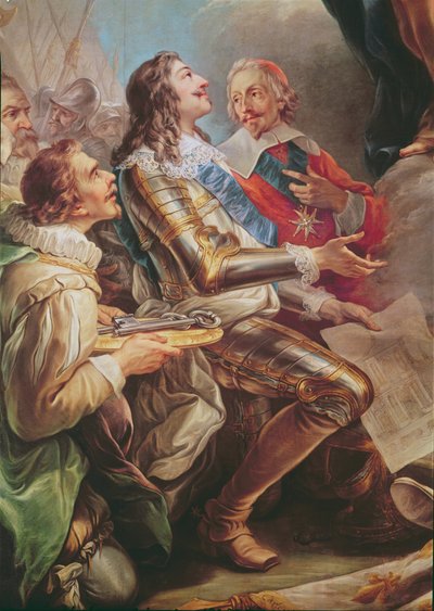Louis XIII Dedicating the Church of Notre-Dame-des-Victoires to the Virgin in 1629, Detail of Louis XIII and Cardinal Richelieu by Carle van Loo