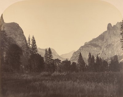 Up the Valley, North Dome in Center, Sentinel on Left by Carleton Emmons Watkins
