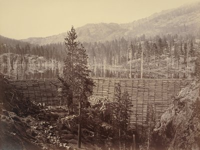 Rudyard (English) Reservoir. Central Dam 114 feet high; Timber Crib and Stone Filling by Carleton Watkins