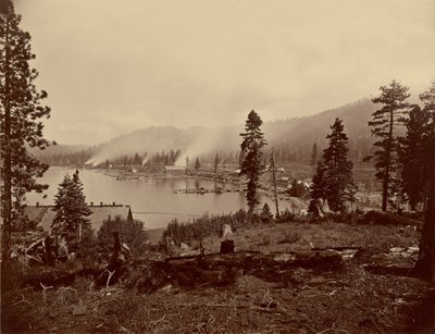 View of Glenbrook Bay, Lake Tahoe, Showing Saw Mills, Breakwater and Steamers of Carson and Tahoe Lumber and Flume Co., also Lake Terminus of Lake Tahoe, N.G.R.R. by Carleton Watkins