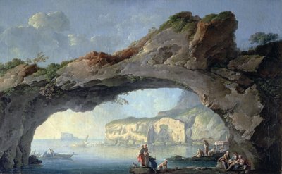 A Great Rock Arch with a view through to the Sea of Naples by Carlo Bonaria or Bonavia