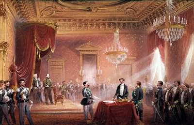 Risorgimento - Victor Emmanuel II signed the Treaty of the annexation of Tuscany presented by Bettino Ricasoli on March 22 by Carlo Bossoli