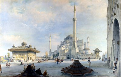 The mosque of Constantinople: Saint Sophia (Hagia Sophia). by Carlo Bossoli