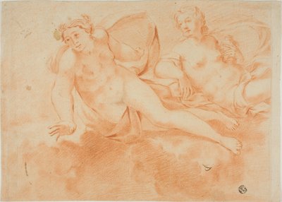 Two Cloud-Borne Nude Female Figures (front); Fragment of Reclining Figure (back) by Carlo Cignani