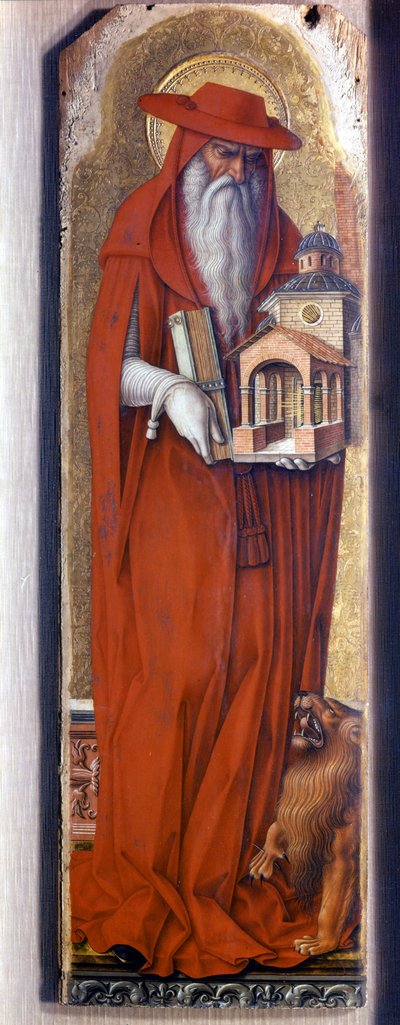 Saint Jerome wearing the costume of the bishop (cap). Predelle Demidoff by Carlo Crivelli (1430/35 - 1494). 1476. by Carlo Crivelli