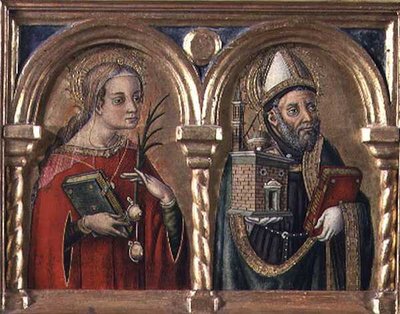 St. Agatha and St. Augustine (detail) by Carlo Crivelli