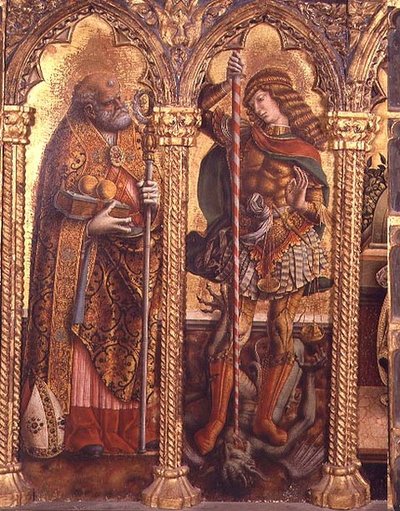 St. Nicholas and St. Michael, (detail) from the San Martino Polyptych by Carlo Crivelli