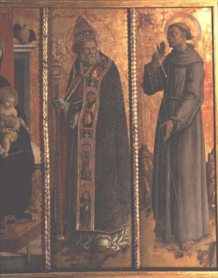 St. Sylvester and St. Francis, detail from the San Silvestro Polyptych by Carlo Crivelli