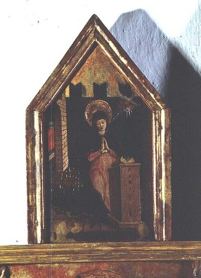 The Annunciation, (detail) of the San Silvestro Polyptych by Carlo Crivelli